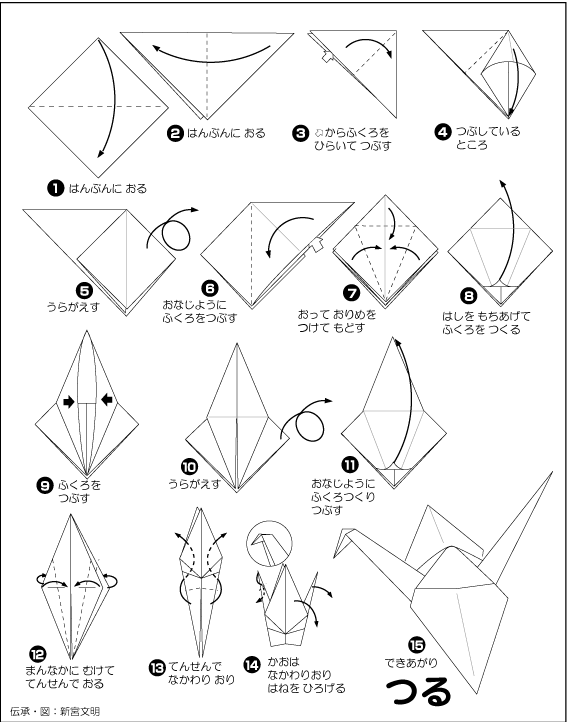 折り方 基本の鶴から連鶴まで Paper Cranes Origami Diagram Origami Yuki In カナダ